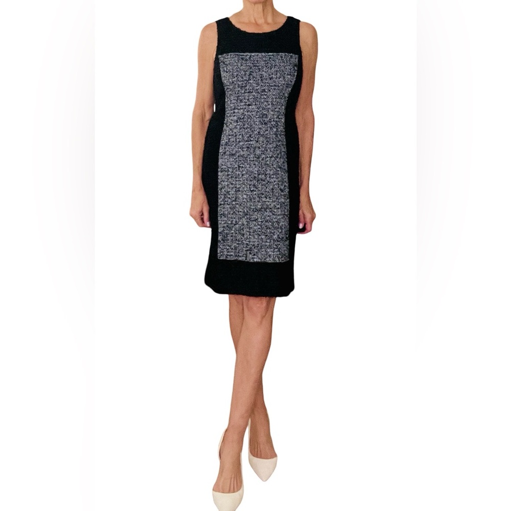 St. John Collection Black and Gray Panel Midi Dress